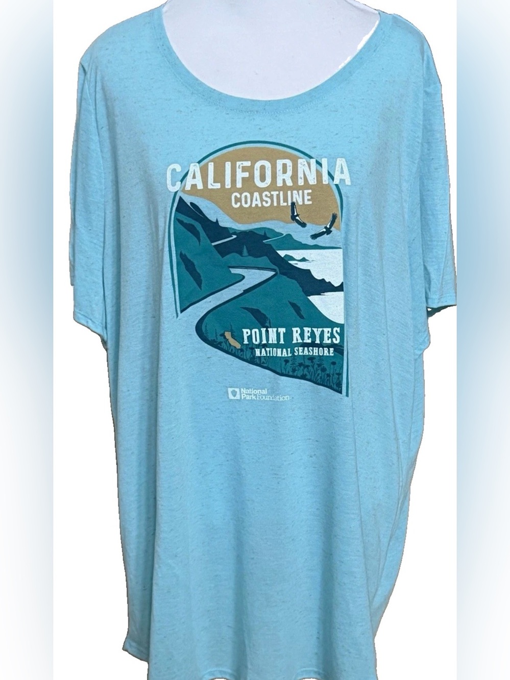 NWOT Sonoma National Parks 3X Blue California Coastline Linen Blend Tee T-Shirt